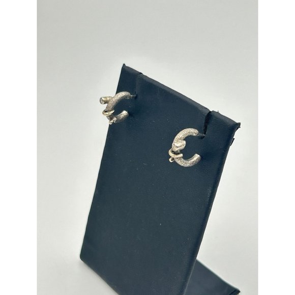 Tiny Half Hoop Earrings Sterling Silver Gold Wash Accents & CZ Stones Pierced - Picture 4 of 7